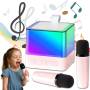 Беспроводная Bluetooth колонка с RGB подсветкой и 2 караоке микрофонами Music Hi Розовый