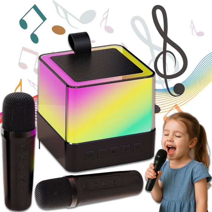 Беспроводная Bluetooth колонка с RGB подсветкой и 2 караоке микрофонами Music Hi Черный