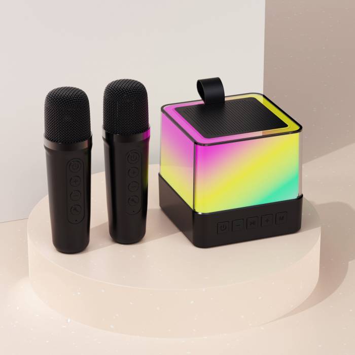Беспроводная Bluetooth колонка с RGB подсветкой и 2 караоке микрофонами Music Hi Черный