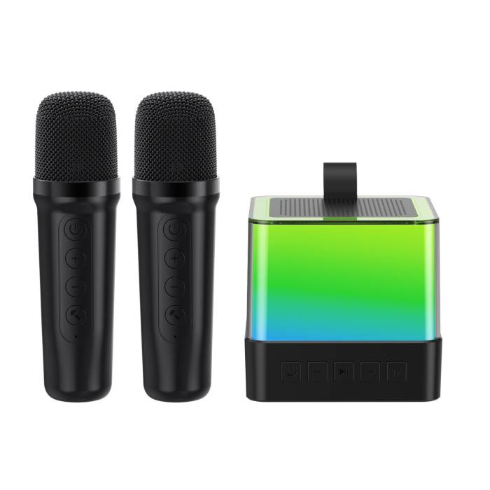 Беспроводная Bluetooth колонка с RGB подсветкой и 2 караоке микрофонами Music Hi Черный