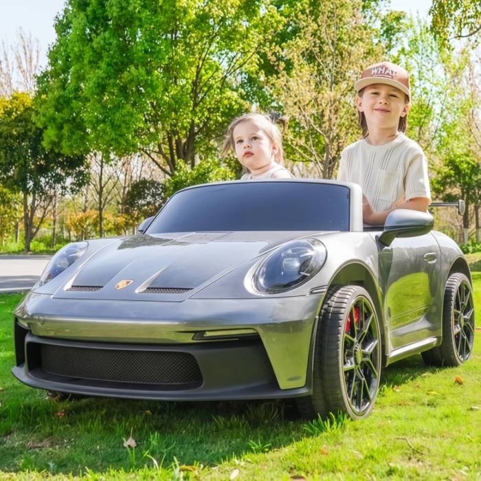 Двомісний електромобіль Porsche на пульті керування зі світлом M 6111(MP4)EBLRS-11(24V) Сірий