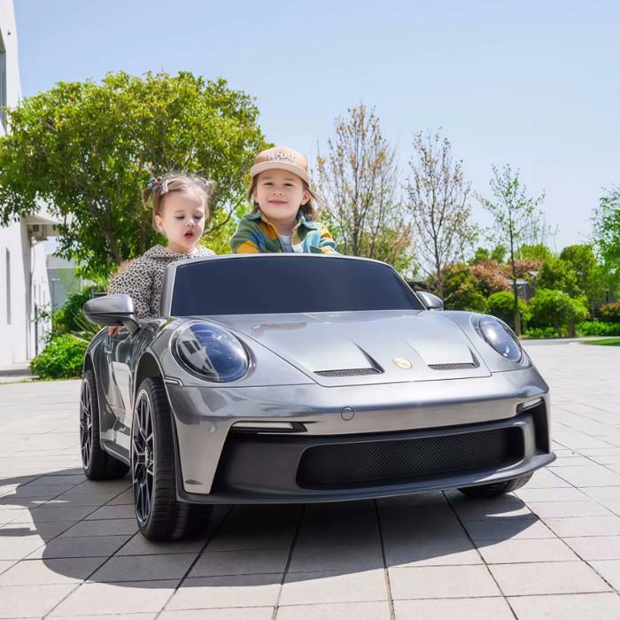 Двомісний електромобіль Porsche на пульті керування зі світлом M 6111(MP4)EBLRS-11(24V) Сірий