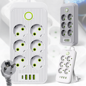 Мережевий подовжувач із 6 розетками й USB-A/C портами 3 метри 2500W Білий