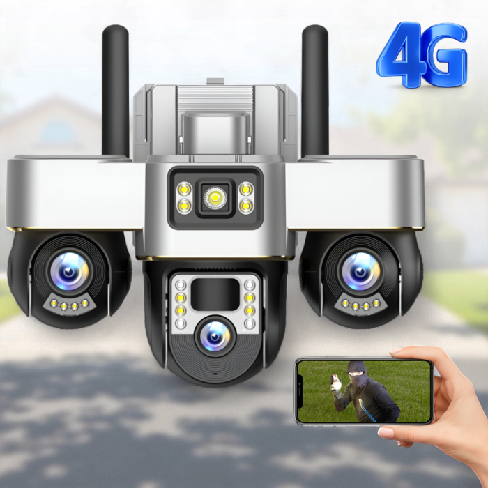 Камера відеоспостереження 4G зі світлозвуковою сигналізацією та 3 об'єктивами Smart Net V380