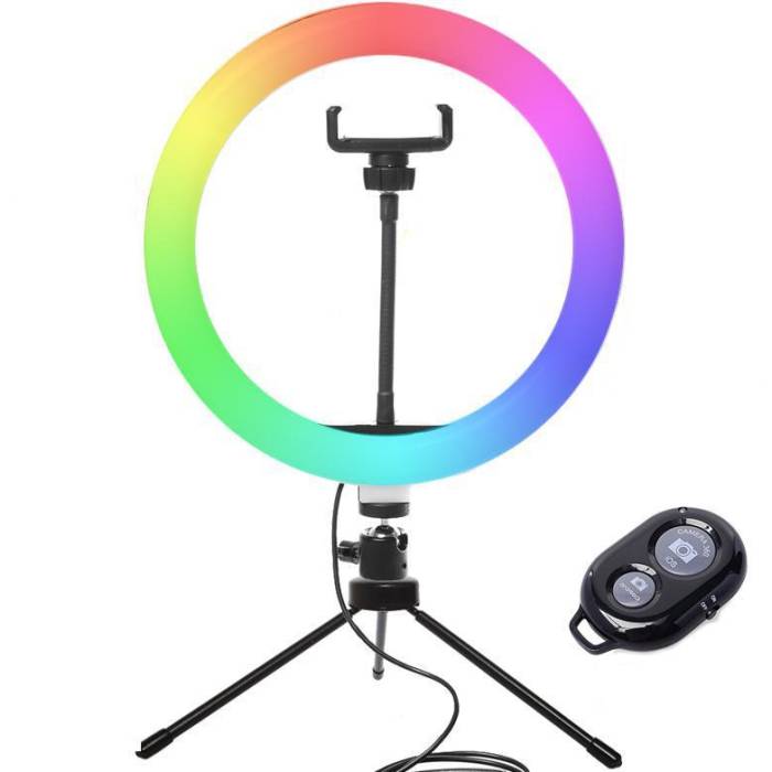 Кільцева світлодіодна міні RGB лампа MJ33 1 кріплення для телефону з пультом 33 см