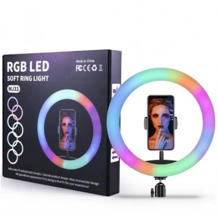 Кільцева світлодіодна міні RGB лампа MJ33 1 кріплення для телефону з пультом 33 см