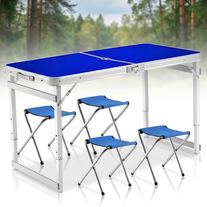 Посилений туристичний складаний стіл для пікніка та 4 стільці Folding Table Синій Стіл із стільцями для дачі
