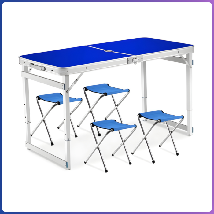 Посилений туристичний складаний стіл для пікніка та 4 стільці Folding Table Синій Стіл із стільцями для дачі