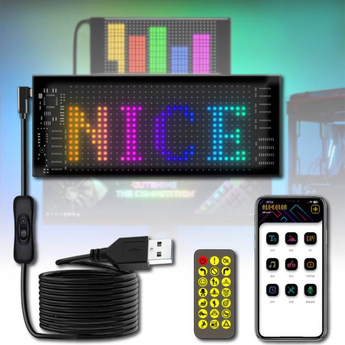 Світлодіодна гнучка RGB панель-екран 70х173 мм з керуванням від додатку та пульта LED Matrix Panel 16x32
