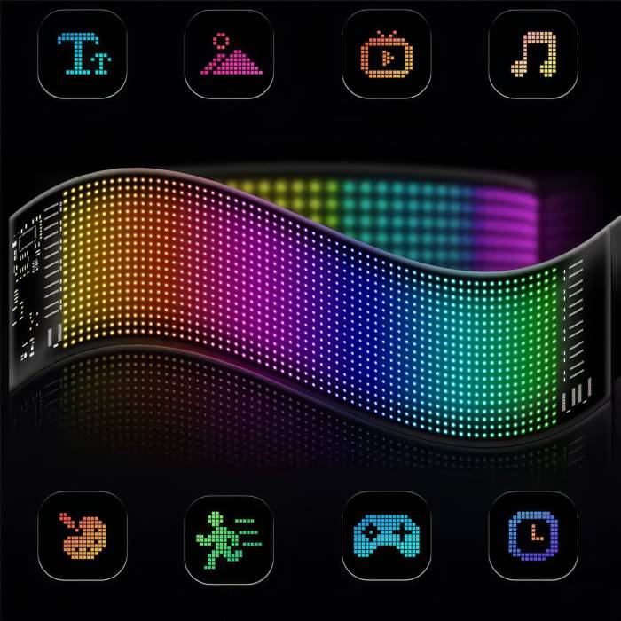 Світлодіодна гнучка RGB панель-екран 70х173 мм з керуванням від додатку та пульта LED Matrix Panel 16x32
