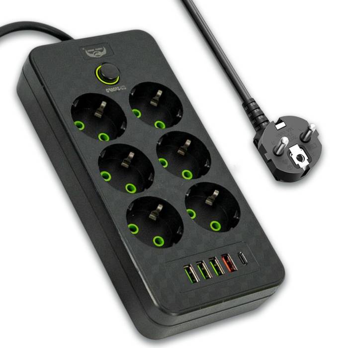 Мережевий фільтр довжиною 3 метри на 6 розеток з вимикачем 4-ма USB, 1-м Type-C 484 Чорний