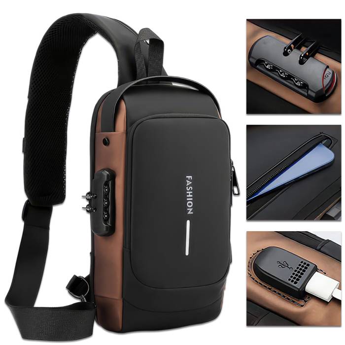 Мужская водонепроницаемая сумка нагрудная с кодовым замком и USB портом XIO Fashion