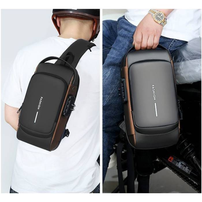 Мужская водонепроницаемая сумка нагрудная с кодовым замком и USB портом XIO Fashion