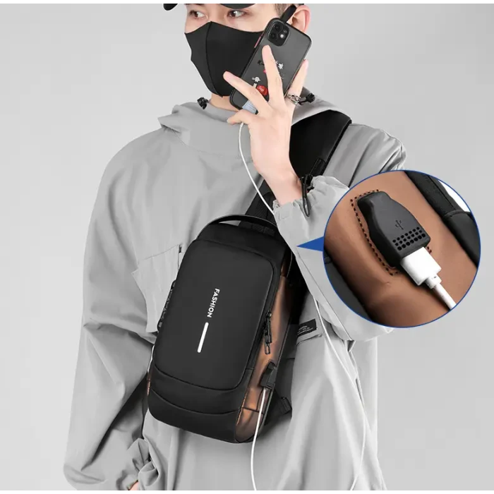 Мужская водонепроницаемая сумка нагрудная с кодовым замком и USB портом XIO Fashion