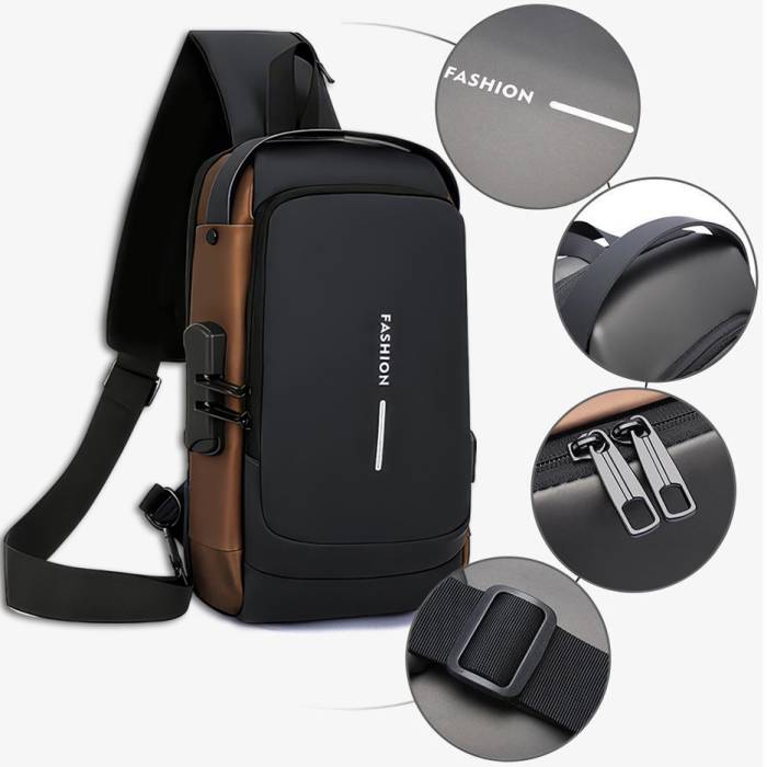 Мужская водонепроницаемая сумка нагрудная с кодовым замком и USB портом XIO Fashion