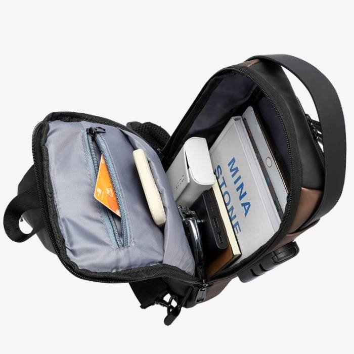 Мужская водонепроницаемая сумка нагрудная с кодовым замком и USB портом XIO Fashion