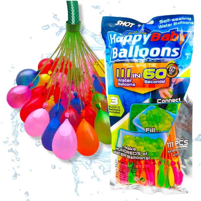 Водяні різнокольорові бомбочки-кульки 111 шт. для водних битв Happy Baby Balloons