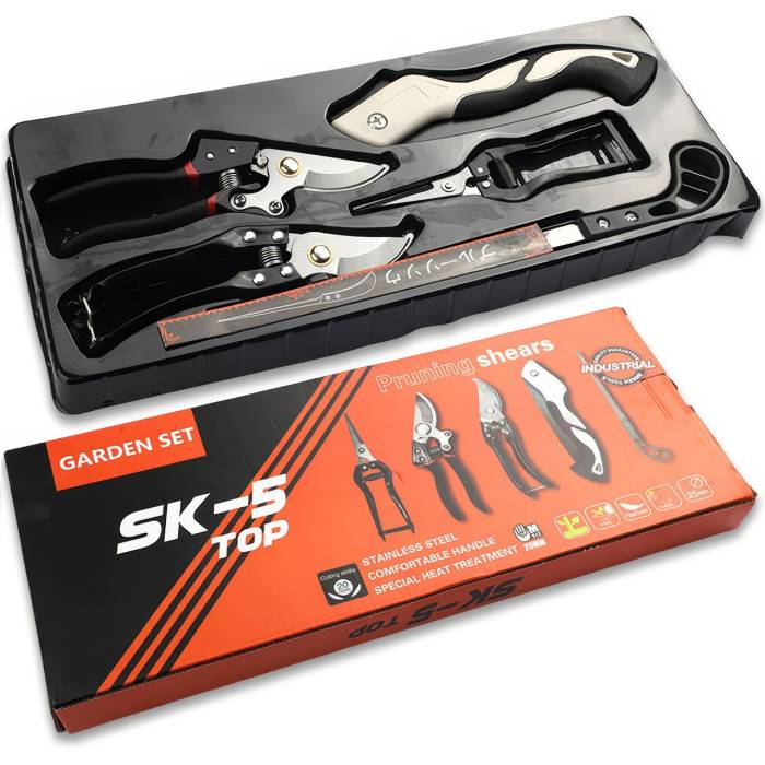Садовий набір інструментів 5 в 1 з ножицями, секаторами та пилкою Garden Set SK-5