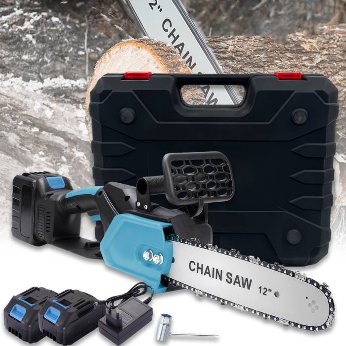 Ланцюгова пила з шиною 12 дюймів і 2 акумуляторами 48В в кейсі Electric Saw Blue