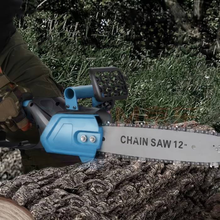 Ланцюгова пила з шиною 12 дюймів і 2 акумуляторами 48В в кейсі Electric Saw Blue