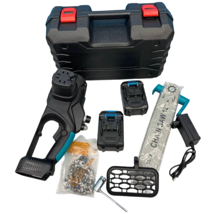 Ланцюгова пила з шиною 12 дюймів і 2 акумуляторами 48В в кейсі Electric Saw Blue