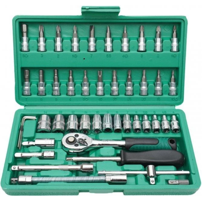 Набор инструментов на 46 IECE TOOL SET 72 зуба с трещоткой и насадками в удобном пластиковом кейсе