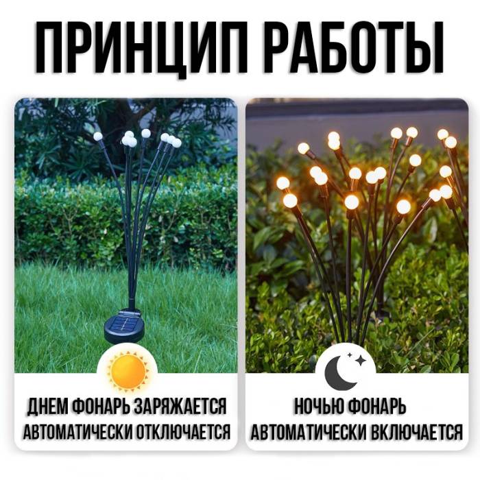 Уличный садовый фонарь 70 см 2 шт на солнечной батарее Светлячок 6 LED 202413 Теплый белый
