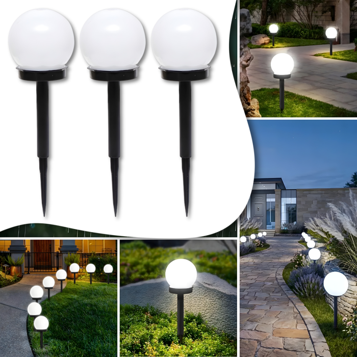 Комплект садових ліхтарів із 3 штук на сонячній батареї 35см Біле світло BS-019-W