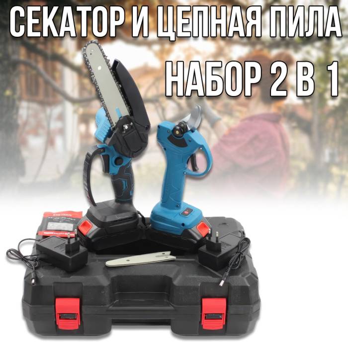 Акумуляторний набір з ланцюгової пили та секатора в кейсі 24V BLUE