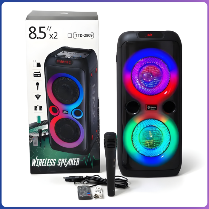 Колонка Bluetooth 20Вт з караоке мікрофоном та пультом управління та підсвічуванням TTD-2809