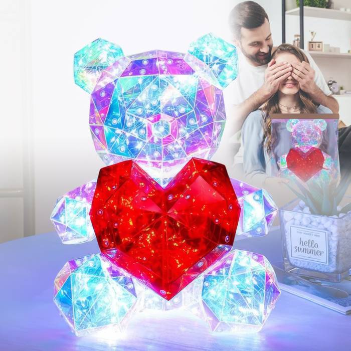 Настільний світлодіодний нічник-світильник Ведмедик 25 см із серцем Love Bear RED USB