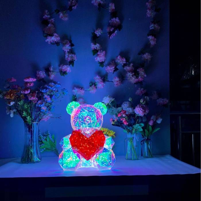 Настільний світлодіодний нічник-світильник Ведмедик 25 см із серцем Love Bear RED USB