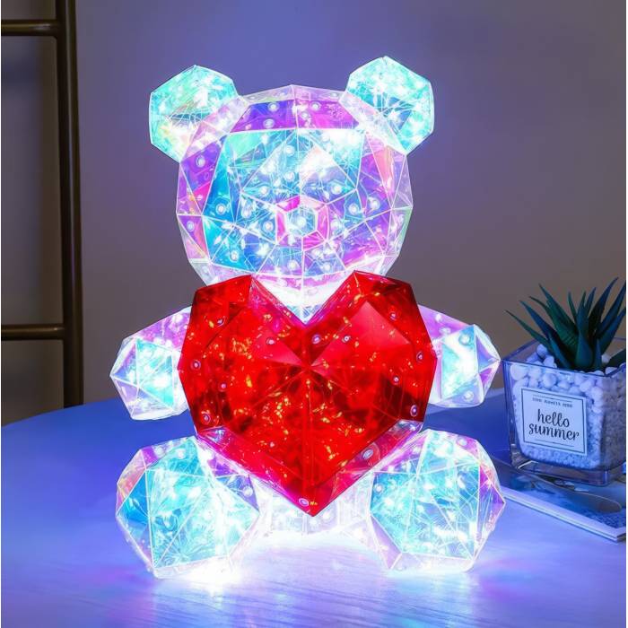 Настільний світлодіодний нічник-світильник Ведмедик 25 см із серцем Love Bear RED USB