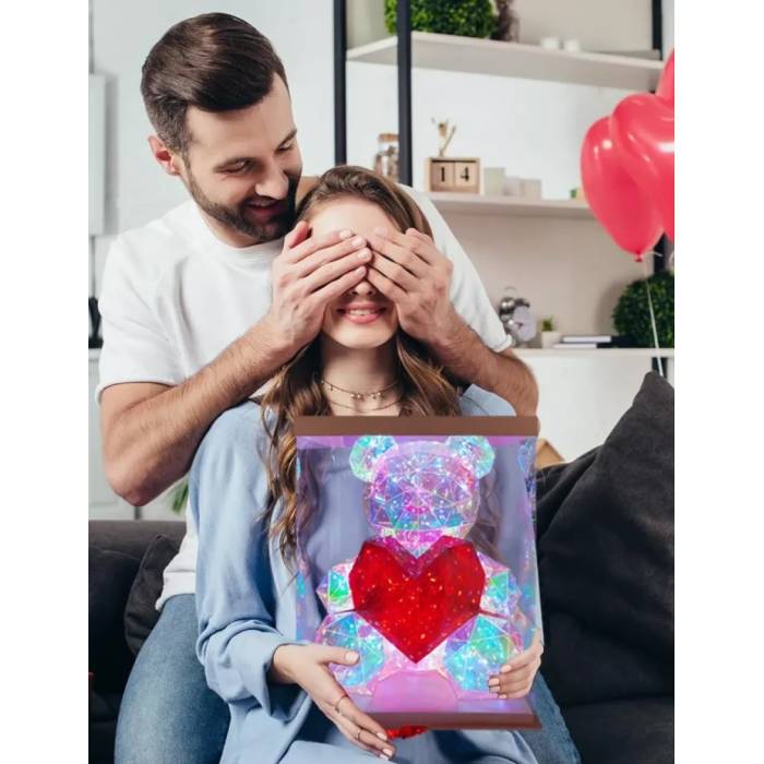 Настільний світлодіодний нічник-світильник Ведмедик 25 см із серцем Love Bear RED USB
