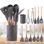 Набір кухонного приладдя 12 предметів із силікону та дерева Kitchen stuff Сірий
