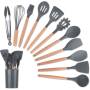 Набір кухонного приладдя 12 предметів із силікону та дерева Kitchen stuff Сірий