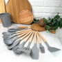 Набір кухонного приладдя 12 предметів із силікону та дерева Kitchen stuff Сірий