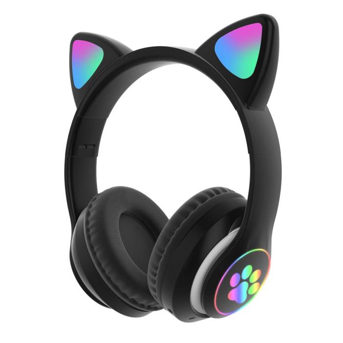 Беспроводные накладные Bluetooth наушники Cat Ear STN-28 Наушники с ушками и подсветкой Маленькая упаковка Черный