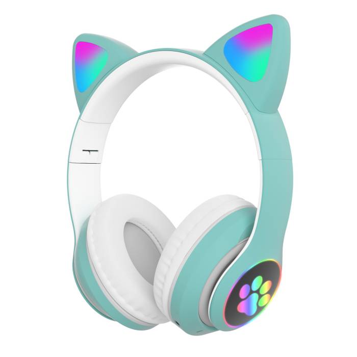 Беспроводные накладные Bluetooth наушники Cat Ear STN-28 Наушники с ушками и подсветкой Маленькая упаковка Зеленый