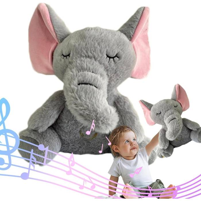 Інтерактивна м'яка іграшка-нічник дихаюча Слонік Elephant Сірий Заспокійлива плюшева іграшка Слонік