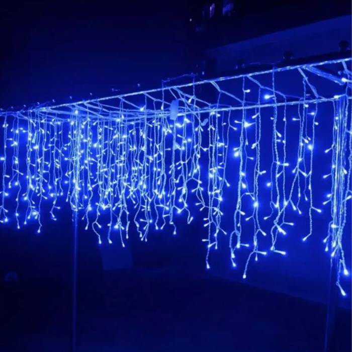 Вулична світлодіодна гірлянда Дощ 10 метрів на 200LED лапок колір свічення Синій на білому дроті