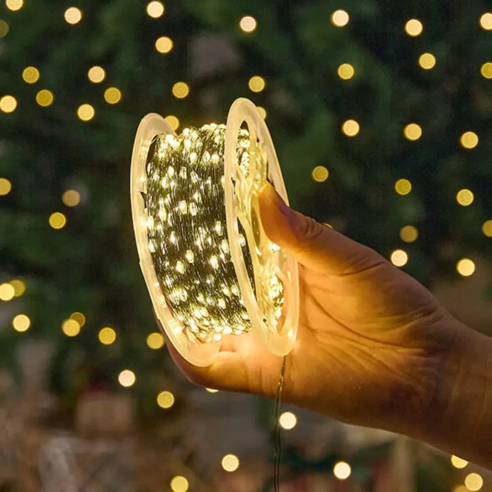 USB Гірлянда "Роса" 100 метрів 1000 LED 8 режимів свічення на котушці Тепле біле світло