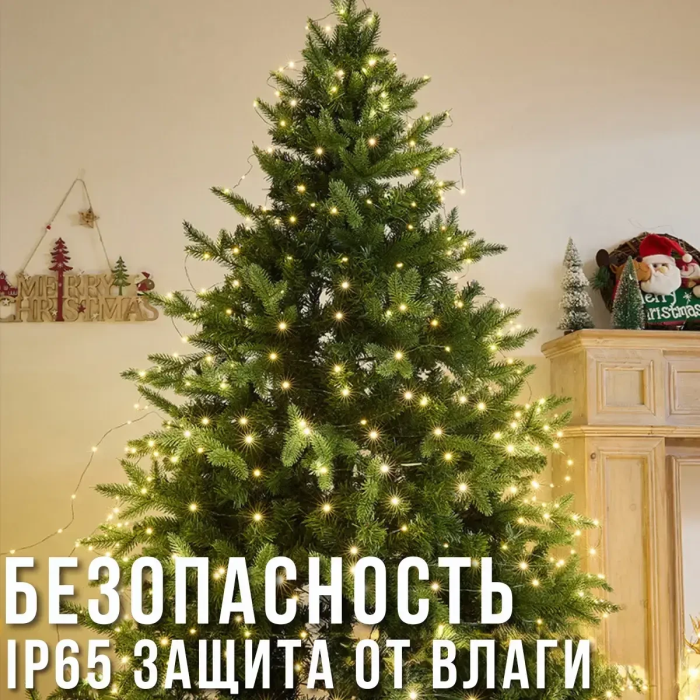 USB Гірлянда "Роса" 100 метрів 1000 LED 8 режимів свічення на котушці Тепле біле світло
