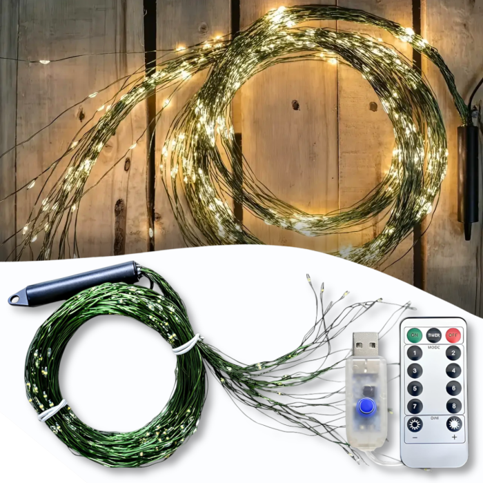 USB Гірлянда "Кінський хвіст" 2 метри 10 ниток 200 LED 8 режимів свічення Тепле біле світло