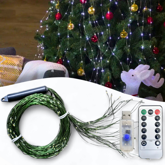USB Світлодіодна гірлянда "Кінський хвіст" 2 метри 10 ниток 8 режимів світіння Біле світло