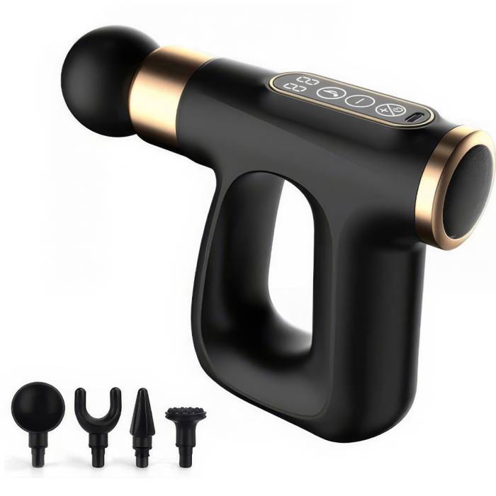 Портативный ручной массажер пистолет с 4 насадками Fascial Gun HB-007 Массажный перкуссионный пистолет