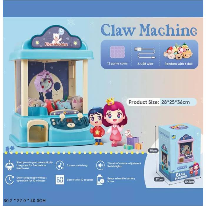 Дитячий ігровий автомат із краном для лову іграшок Claw Machine BLUE Гра з світловими та звуковими ефектами