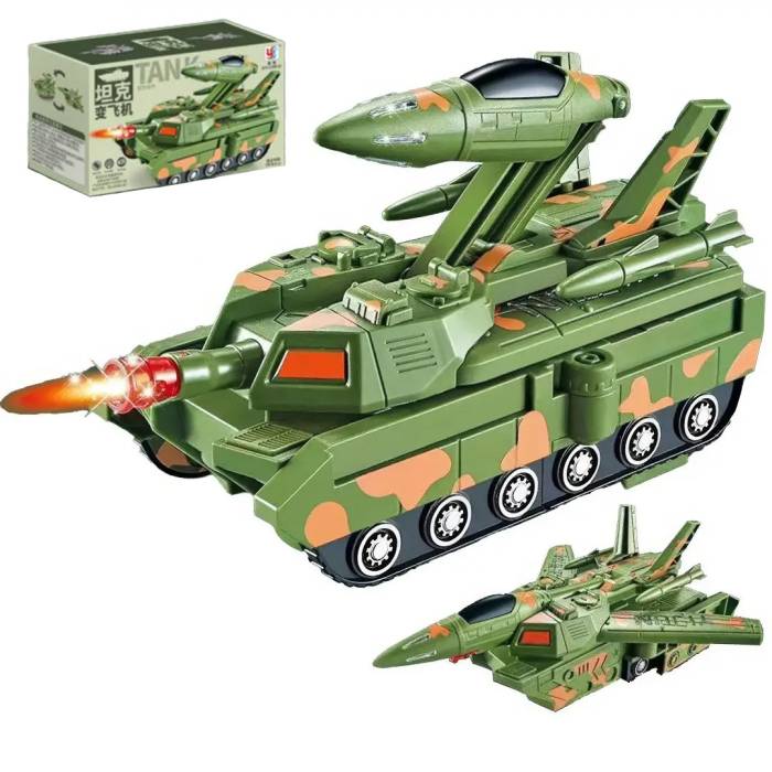 Дитячий іграшковий танк-трансформер Танк-Літак 2в1 TANK Box Green Танк зі звуковими та світловими ефектами
