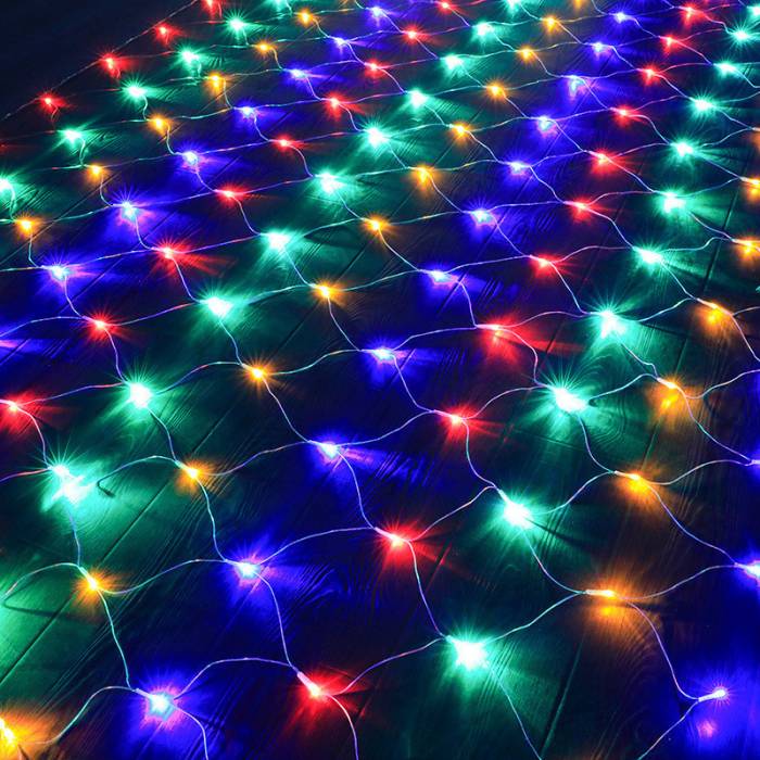 Гірлянда-сітка 100 LED прозорий провід 1.5х1.5м 220V Мультикольорова