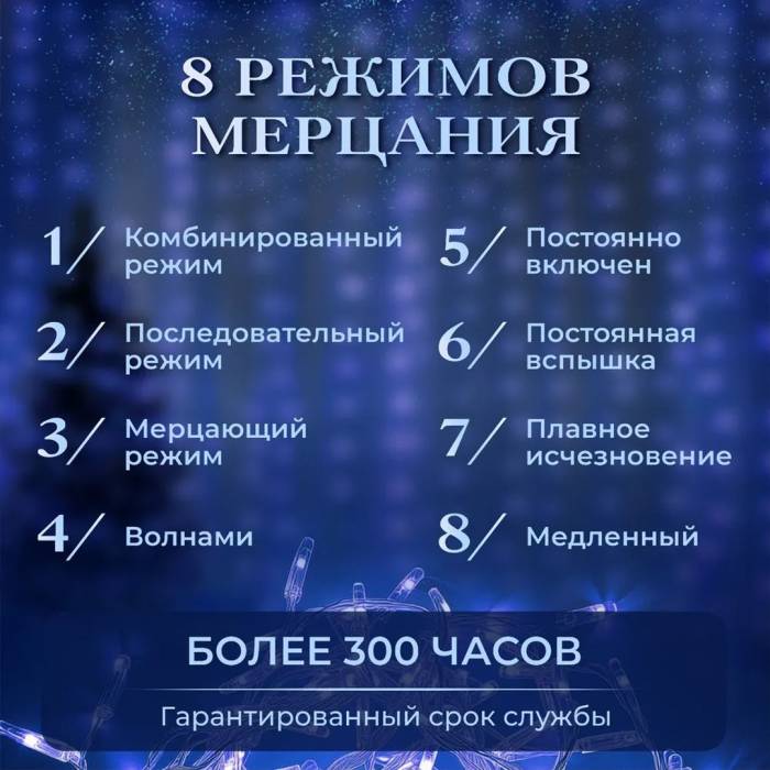 Гірлянда-штора на 3х2 м новорічні прикраси для декору будинку Гірлянда на прозорому дроті від мережі